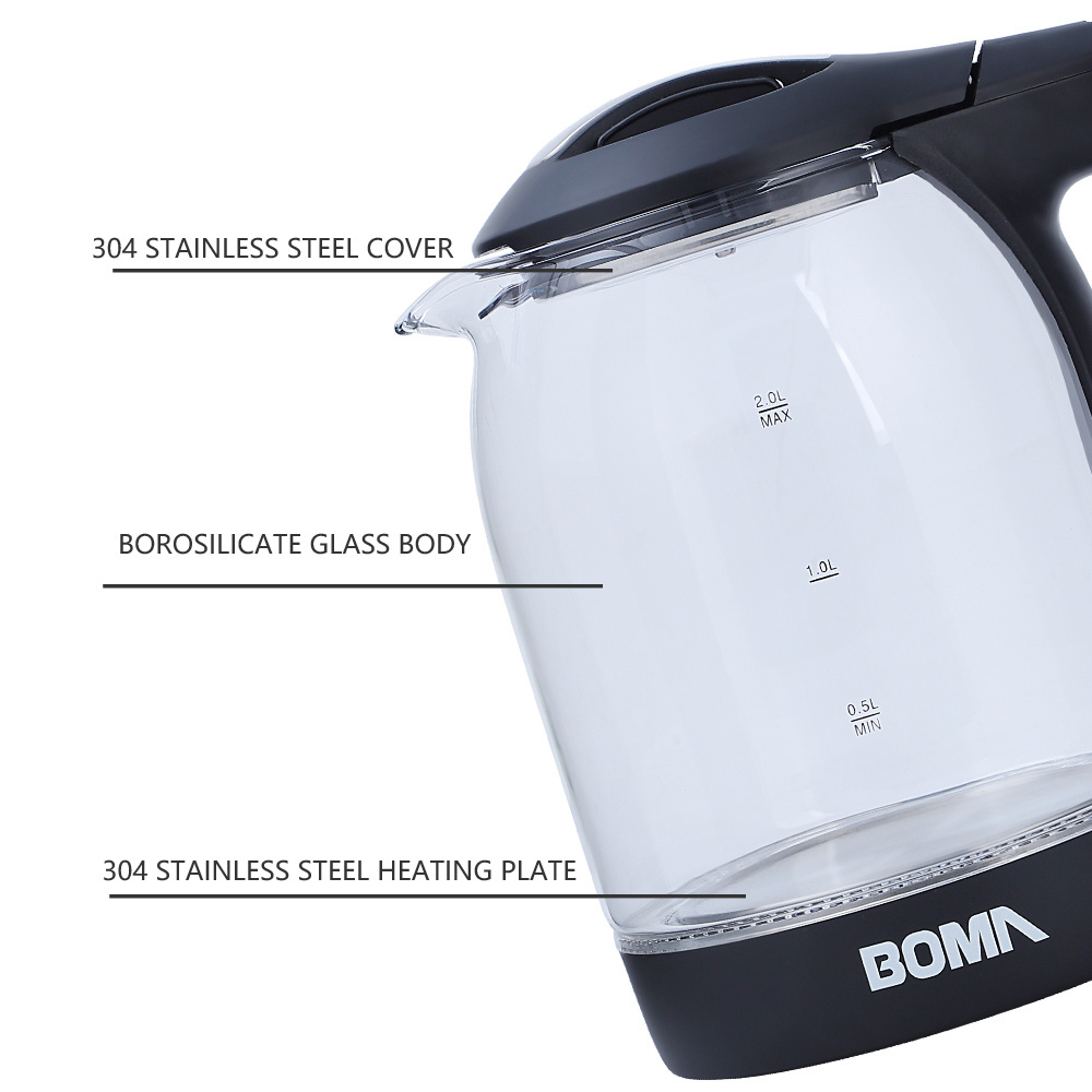 BOMA Promotion 2L Washable Boil-Dry Protection Water Heater Transparent Glass Electric Kettle Home Kitchen Appliance