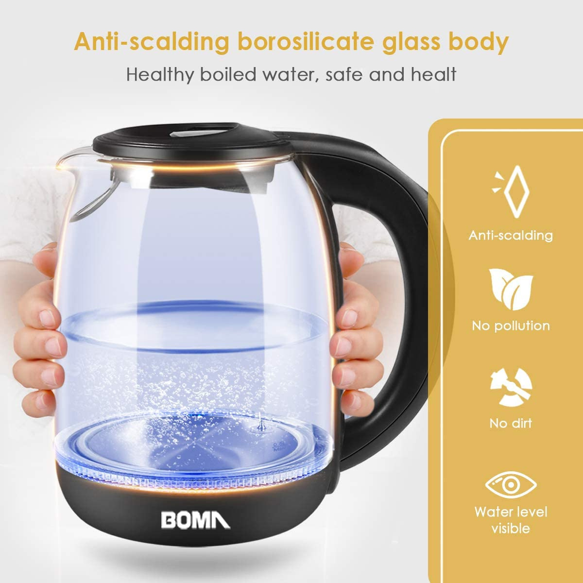 BOMA 2.0L Clear Glass Electric Coffee Kettle Kitchen application 2 color available household electric kettle 1500W 220V