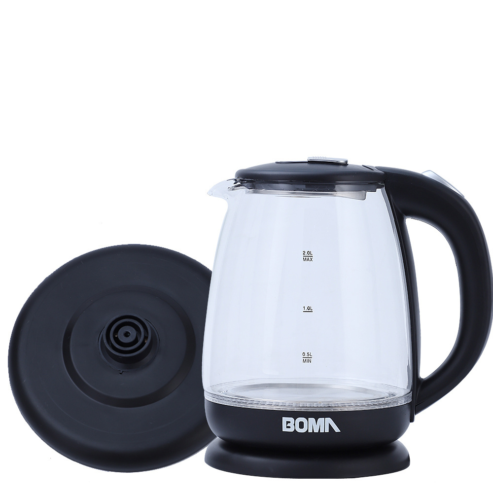 BOMA food grade glass electric bottle 2L 220V warmer electric kettle led manufacturer modern electric hot steam water Kettle