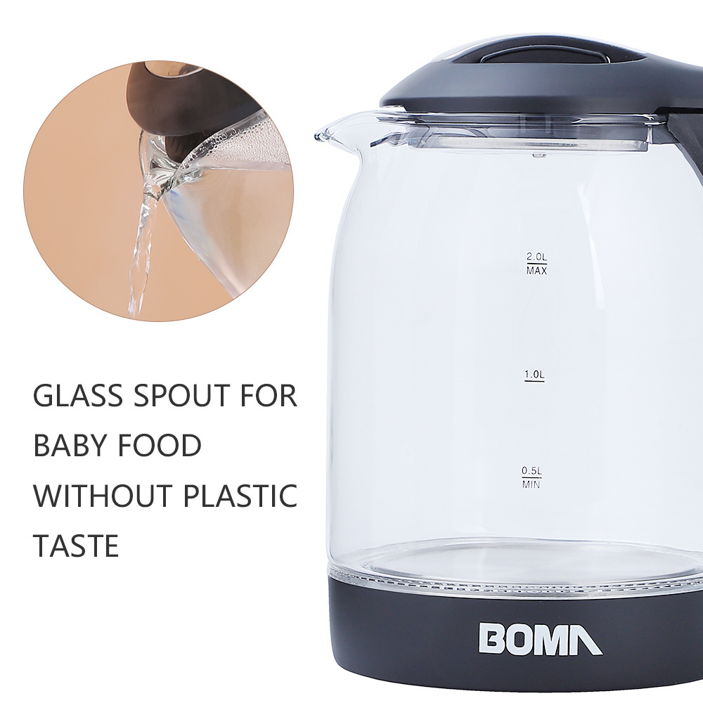 BOMA Promotion 2L Washable Boil-Dry Protection Water Heater Transparent Glass Electric Kettle Home Kitchen Appliance