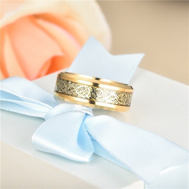 3pcs Fashion Jewelry 18k Gold Color Dragon Pattern Stainless Steel Couple Rings Zircon Heart Wedding Ring Set for Bridal