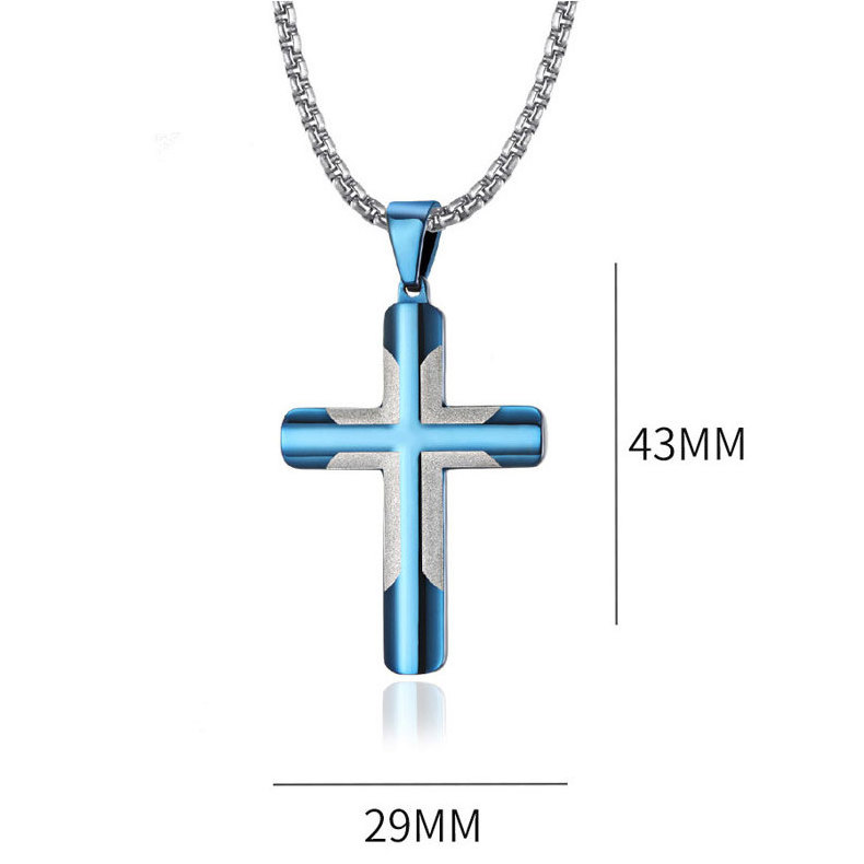 Two Tone Silver Blue 18k Gold Plated Titanium Cross Pendant Necklace Tarnish Free 316L Stainless Steel Cross Necklace for men