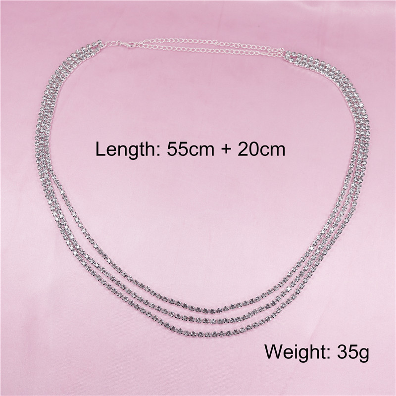 Women Beach Sexy Hip Body Jewelry Diamond Crystal Belly Dance Waist Chain Ladies Triple Layered Rhinestone Belly Chain for Jeans