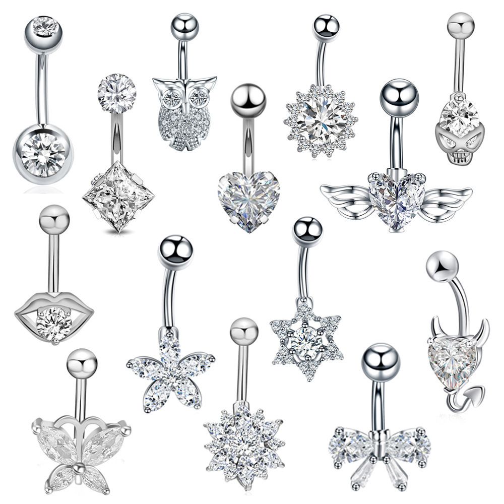 40 Design Non Tarnish Surgical Steel Belly Button Rings Owl Butterfly Navel Ring Body Piercing 3A Cubic Zircon Heart Belly Rings