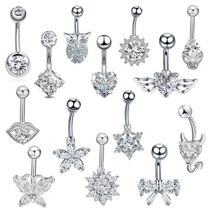 40 Design Non Tarnish Surgical Steel Belly Button Rings Owl Butterfly Navel Ring Body Piercing 3A Cubic Zircon Heart Belly Rings