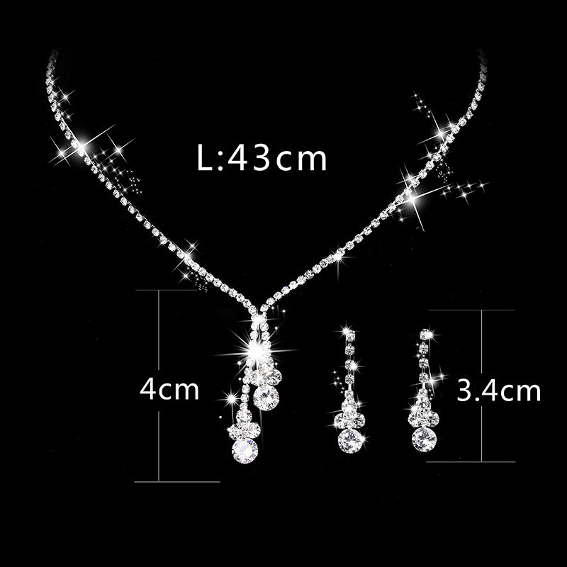 2pcs Luxury Bling Diamond Bridal Jewelry Rhinestone Necklace Earrings Sets Silver Plated Zircon Wedding Necklace Set