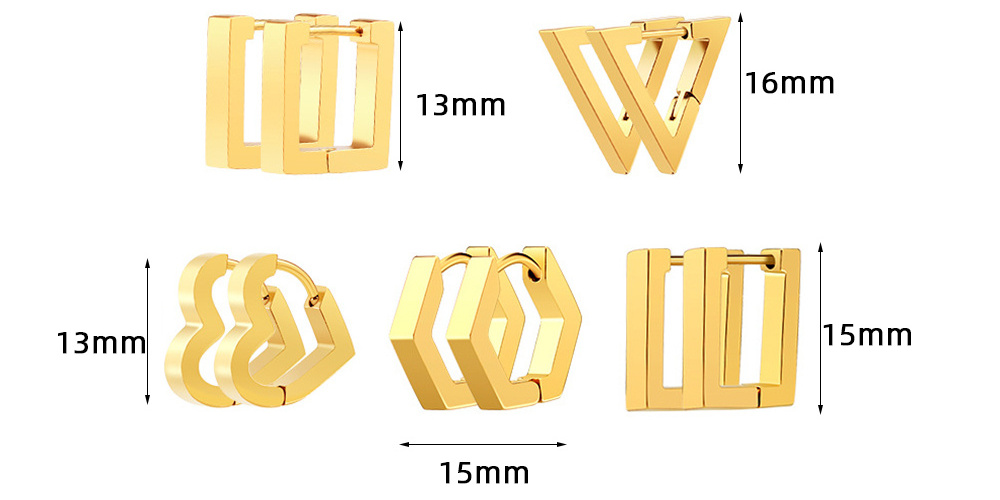 Vacuum 18k Gold Small Pentagon Square Heart U Shape Hoop Earrings Stainless Steel Anti Tarnish Geometric Huggie Hoop Earrings