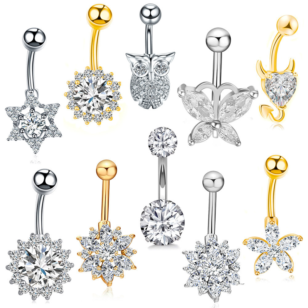 40 Design Non Tarnish Surgical Steel Belly Button Rings Owl Butterfly Navel Ring Body Piercing 3A Cubic Zircon Heart Belly Rings