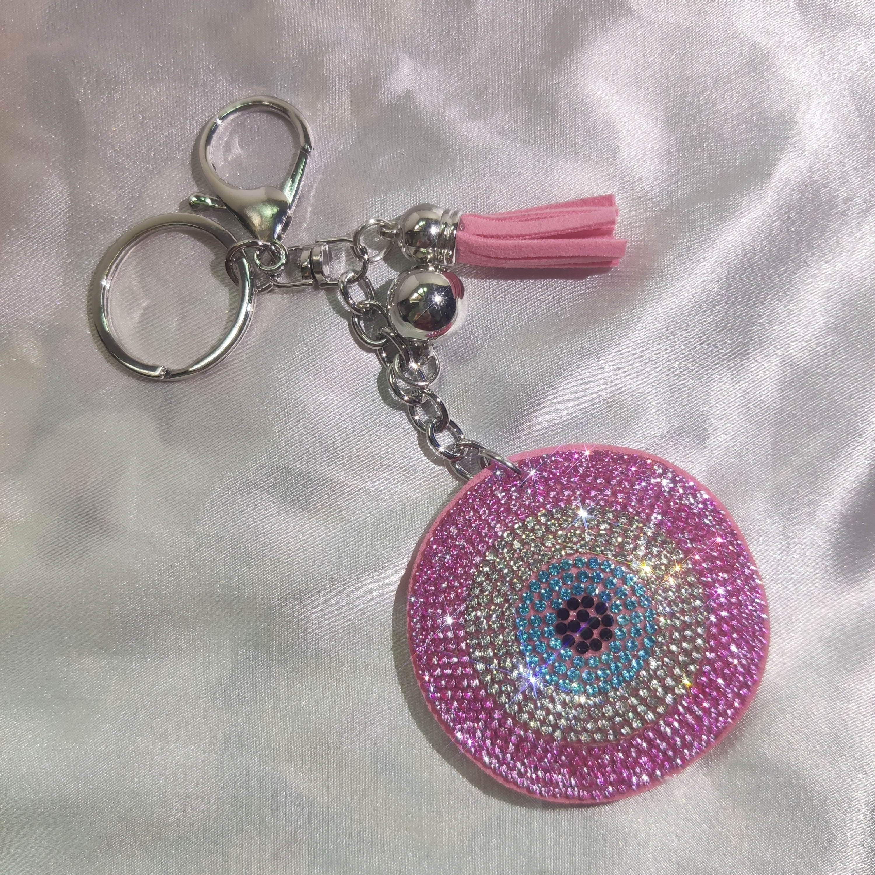 Wholesale Car Bag Pendant Accessories Round Blue Diamond Crystal Evil Eyes Tassel Keychain Bling Evil Eyes Rhinestone Keychain