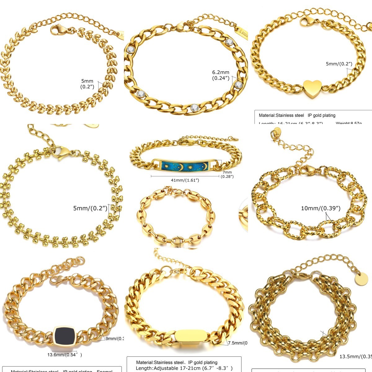 Ins Thick Link 18k IP Gold Plated Tarnish Free Stainless Steel Women Chain Bracelet Chunky Cuban Link Chain Wholesale Jewelry