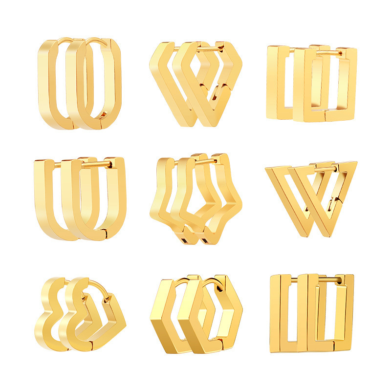 Vacuum 18k Gold Small Pentagon Square Heart U Shape Hoop Earrings Stainless Steel Anti Tarnish Geometric Huggie Hoop Earrings