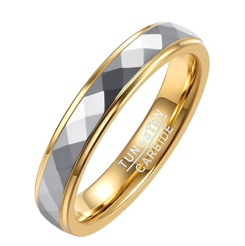 4mm Tungsten Rings for Women Rose Gold/Gold/Gunmetal/Silver Faceted Wedding Band Two Tone Ring with Step Edge Comfort Fit