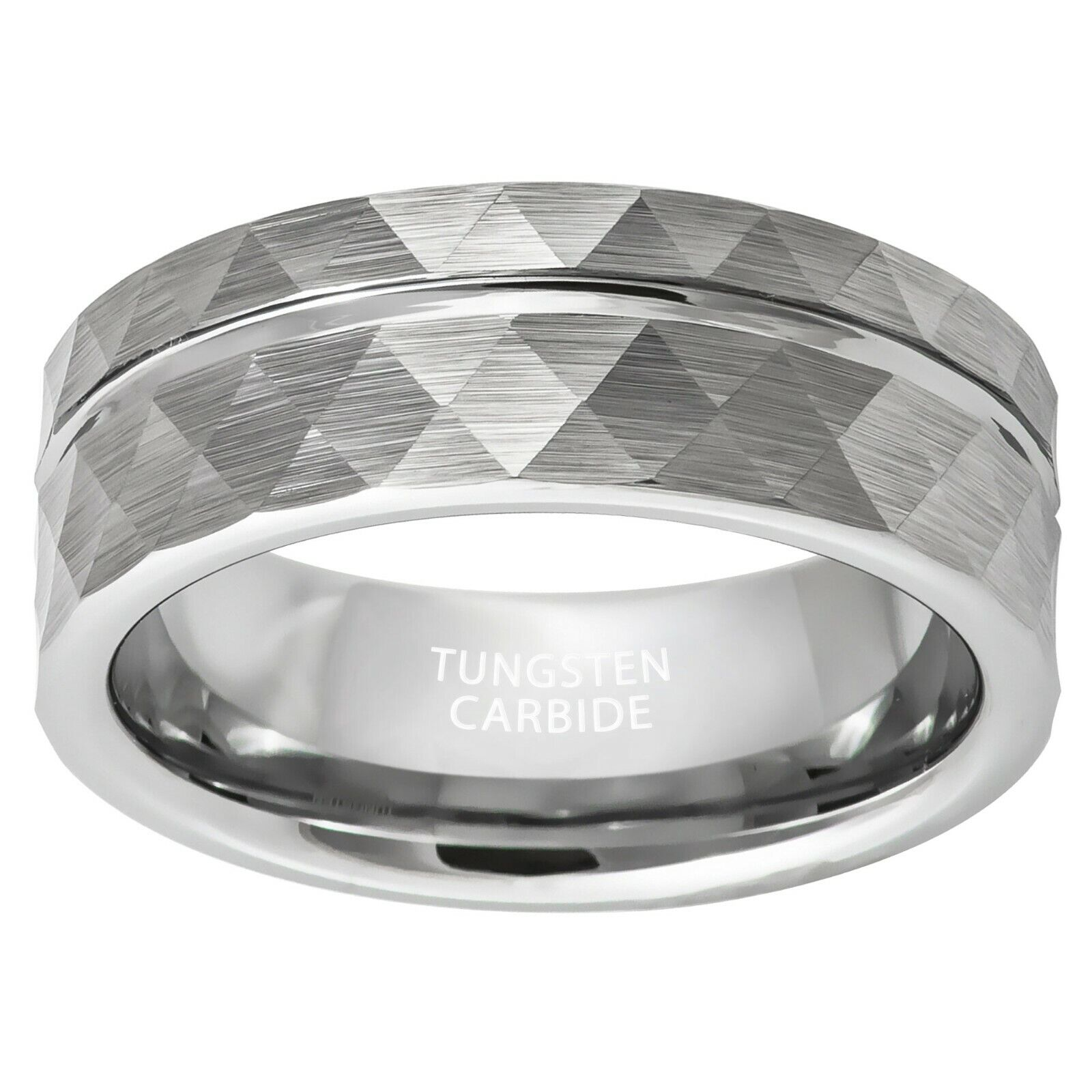 Tungsten Carbide  Faceted 8mm Wedding Ring Never Fade mens womens tungsten carbide ring