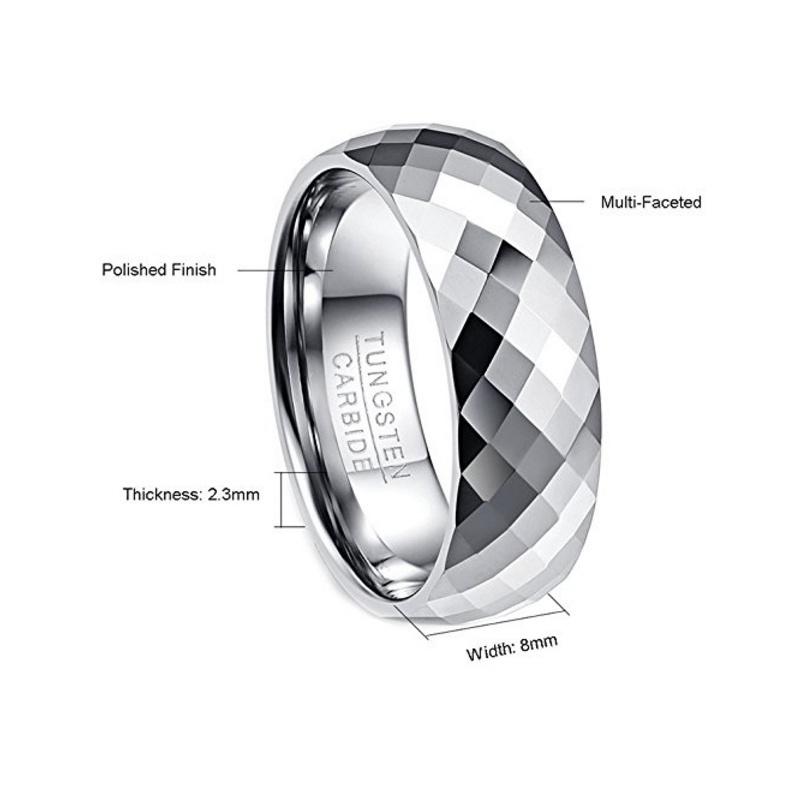 Tungsten Carbide  Faceted 8mm Wedding Ring Never Fade mens womens tungsten carbide ring