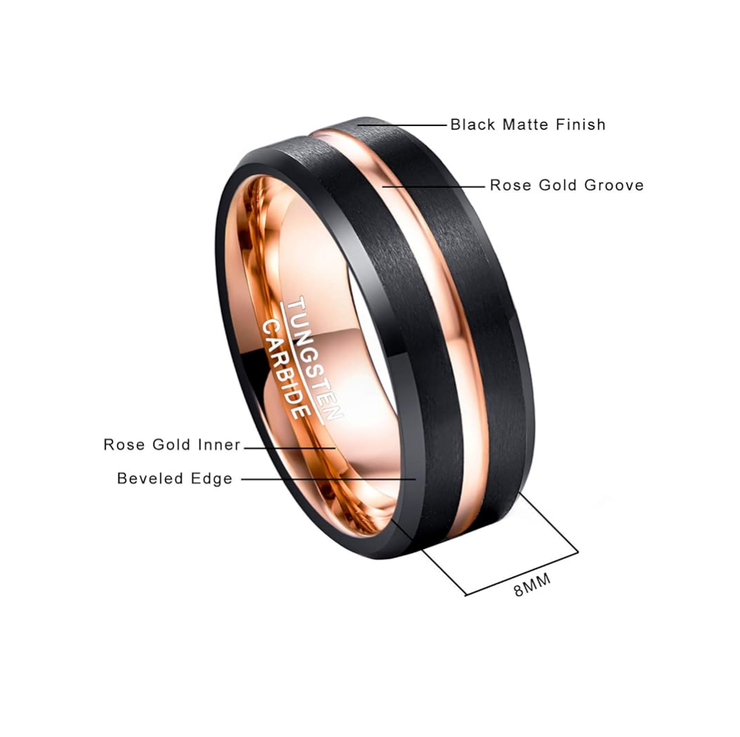 Wholesale 2 Tone 6mm 8mm Black Tungsten Ring for Men Blue/Rose Gold/Silver Thin Groove Line Dome Brushed Wedding Ring