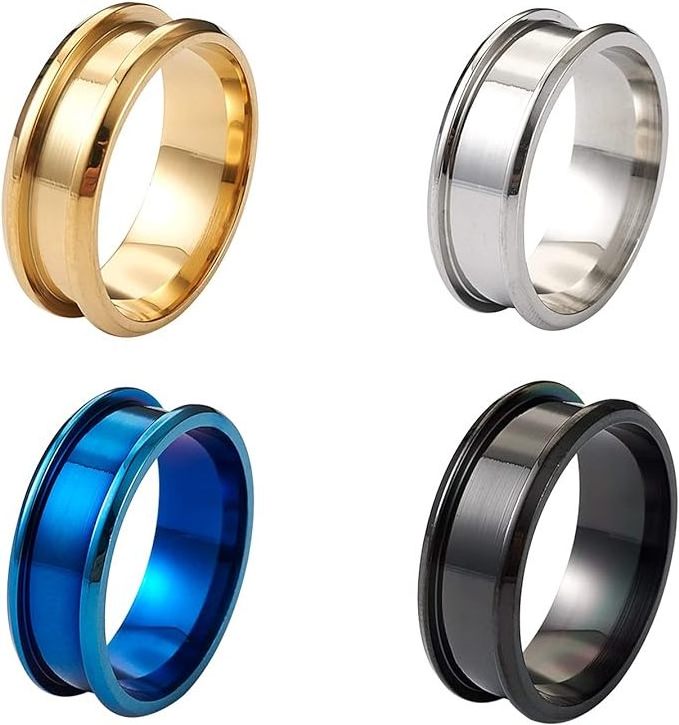 Tungsten carbide Grooved Finger Rings Titanium channel ring blanks High Polished Grooved stainless steel Core Blank Rings