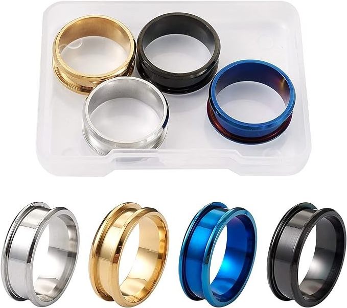 Tungsten carbide Grooved Finger Rings Titanium channel ring blanks High Polished Grooved stainless steel Core Blank Rings