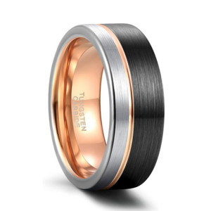 Wholesale 2 Tone 6mm 8mm Black Tungsten Ring for Men Blue/Rose Gold/Silver Thin Groove Line Dome Brushed Wedding Ring