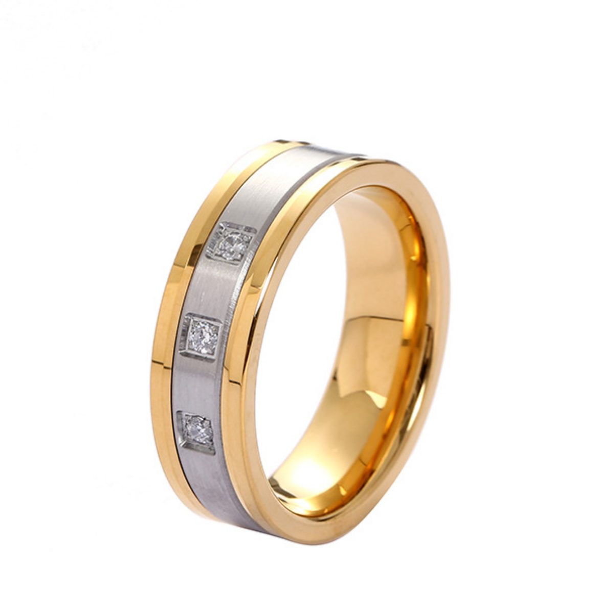 Cool Mens Rings Cz  Rose Gold &24k Yellow Gold  Plated Tungsten Men Ring Wedding Bands Eternity Fashion Engagement Wedding Band