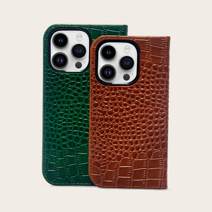 Custom shockproof crocodile leather flip wallet phone case flip cover set with card slot phone cover