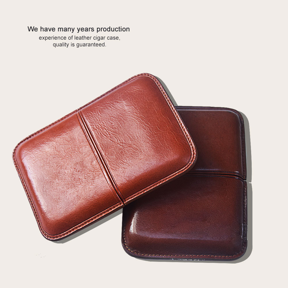 Customized portable genuine leather cigar carrying case with high end cutter hot sale new 3 finger leather travel case cigar