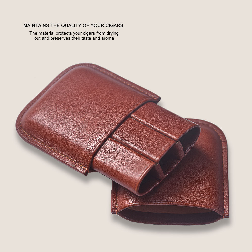 Customized portable genuine leather cigar carrying case with high end cutter hot sale new 3 finger leather travel case cigar