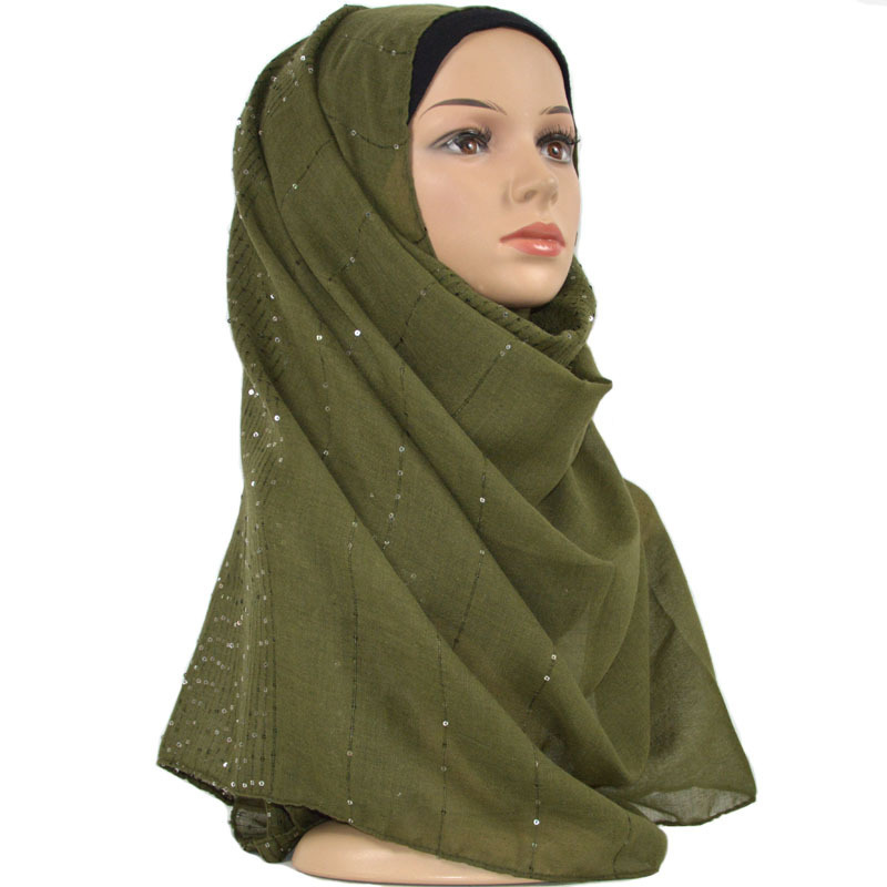 Factory Supplier Fashion Sequined Glitter Scarf Muslim Hijab Soft Cotton Linen Fashion Women Scarves