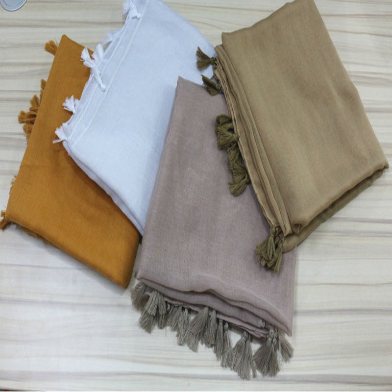 Fashion Hot Sale Solid Color Scarf Israel Wholesale Islam Malaysia Voile Hijab Underscarf Muslim Tassel Women Instant Shawl