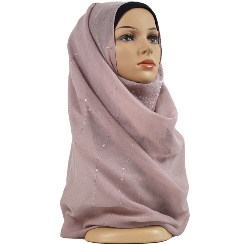 Factory Supplier Fashion Sequined Glitter Scarf Muslim Hijab Soft Cotton Linen Fashion Women Scarves