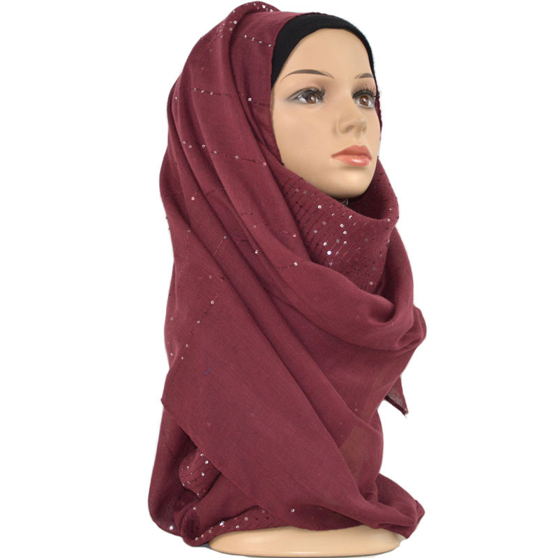 Factory Supplier Fashion Sequined Glitter Scarf Muslim Hijab Soft Cotton Linen Fashion Women Scarves