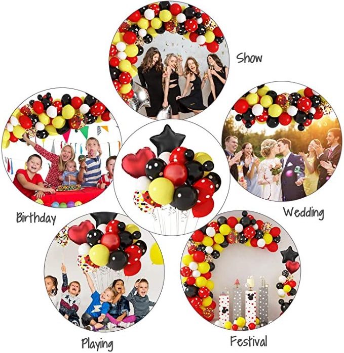 Wholesale Cartoon Mouse Balloon Arch Garland Set foil confetti Black, red, yellow, white latex balloon Mickey birthday party