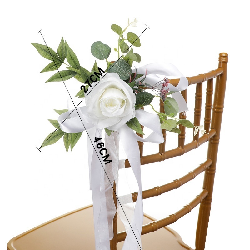 Wedding Event Ceremony Decorations Chair Sashes Back Organza Silk Artificial Flower Fabric Plants Party Stage Room Decoration