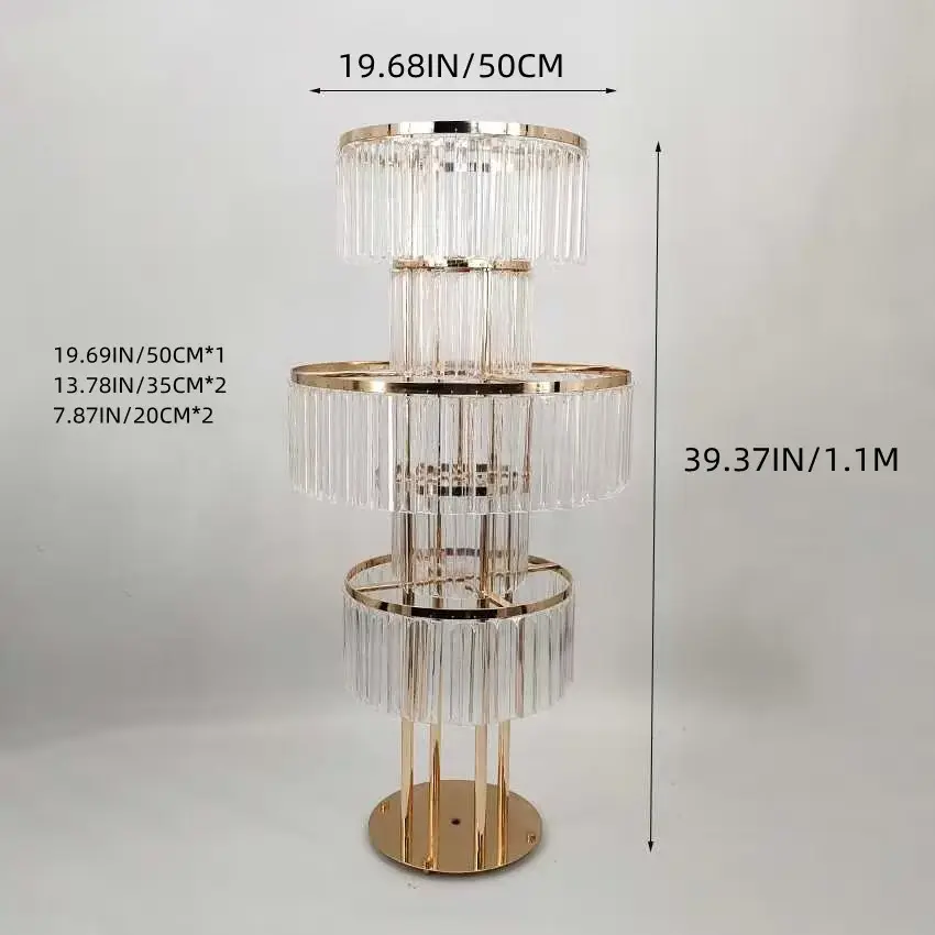 Gold Wedding Centerpieces & Table Decorations Metal Flower Display Tall Chandelier Pedestal Pillar Stand Display Acrylic Pendant