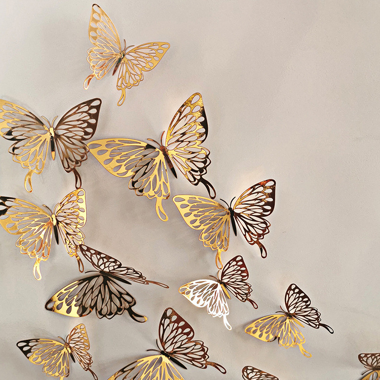 New Design High Quality Gold And Silver 3D Simulated Butterfly Decoration Wedding Family Holiday Party Decoration