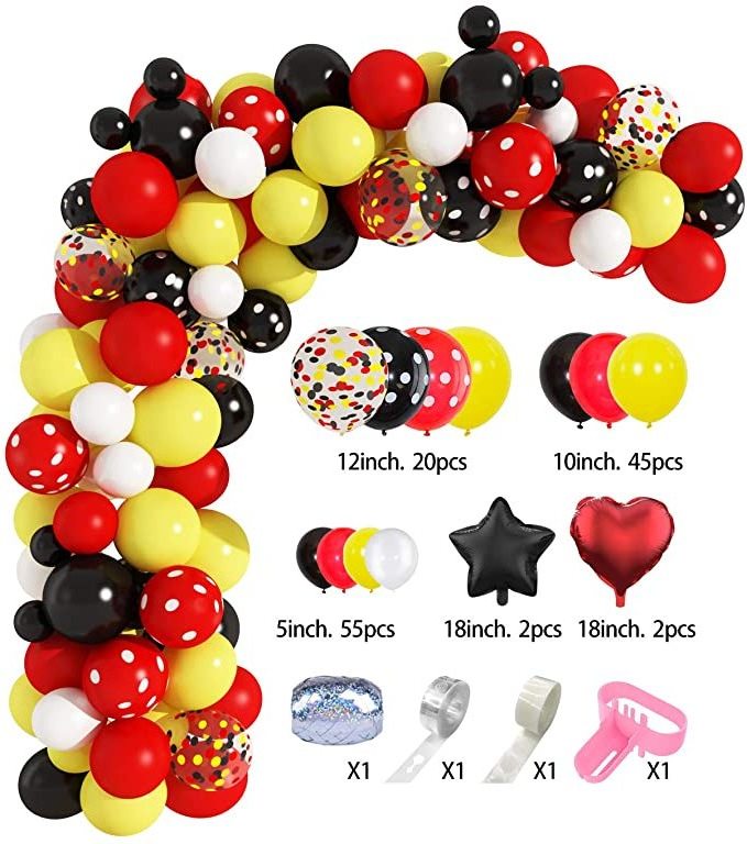 Wholesale Cartoon Mouse Balloon Arch Garland Set foil confetti Black, red, yellow, white latex balloon Mickey birthday party