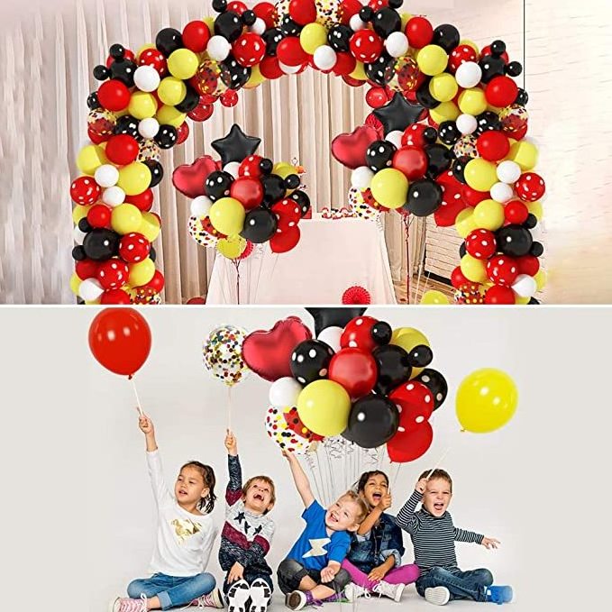 Wholesale Cartoon Mouse Balloon Arch Garland Set foil confetti Black, red, yellow, white latex balloon Mickey birthday party