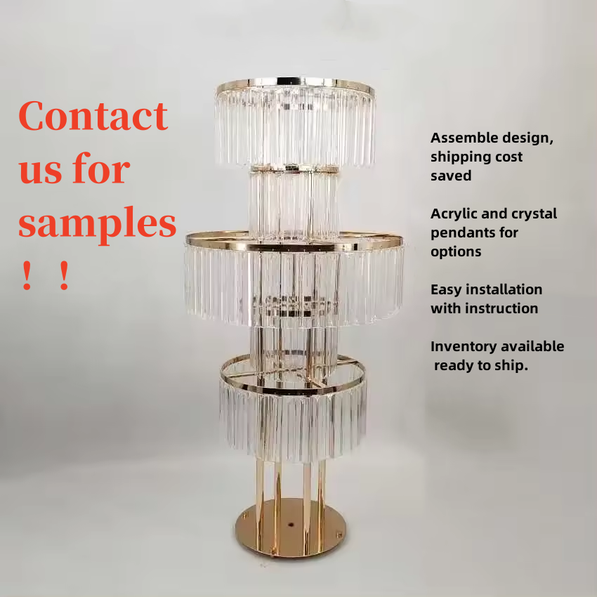 Gold Wedding Centerpieces & Table Decorations Metal Flower Display Tall Chandelier Pedestal Pillar Stand Display Acrylic Pendant