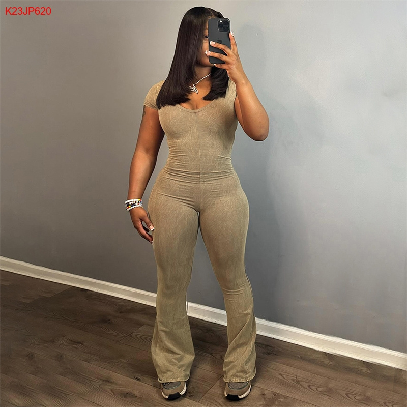 Bomblook K23JP620 Solid Color Short Sleeve Women's One Piece Catsuit Jumpsuit Jumpsuit Woman Bodycon Jumpsuits