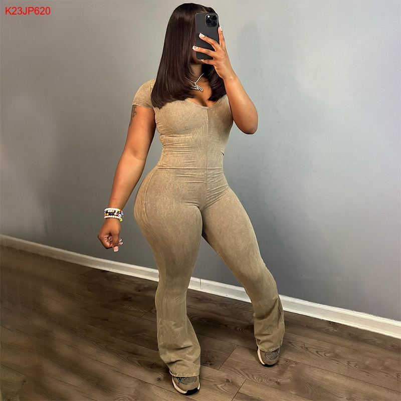 Bomblook K23JP620 Solid Color Short Sleeve Women's One Piece Catsuit Jumpsuit Jumpsuit Woman Bodycon Jumpsuits