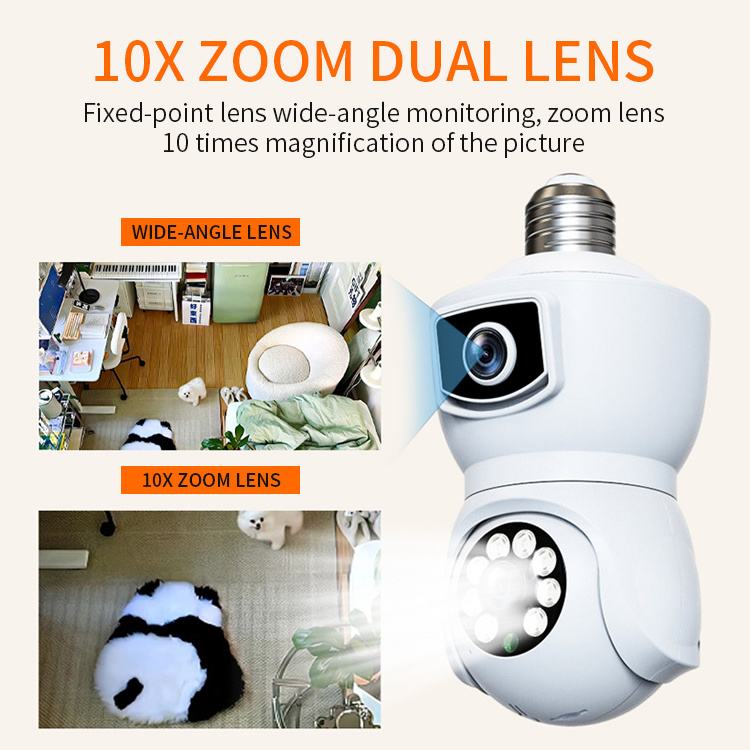 360 Panoramic Dual Lens 1080p Bulb Camera E9 Lightbulb V380 App Night Vision 4mp Wireless Wifi Security Network Camera