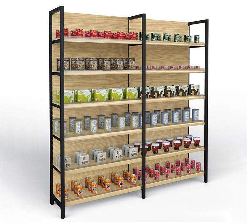 BoMei High Quality Steel Wooden Shelf Boutique Cosmetic Display Rack Gondola Shelving Supermarket Shelf