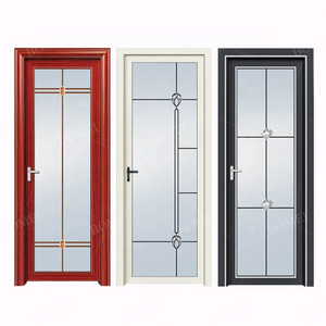 Cheap fancy waterproof single casement door tempered frosted glass aluminium bathroom toilet swing doors