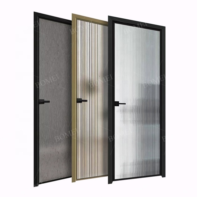 Cheap fancy waterproof single casement door tempered frosted glass aluminium bathroom toilet swing doors