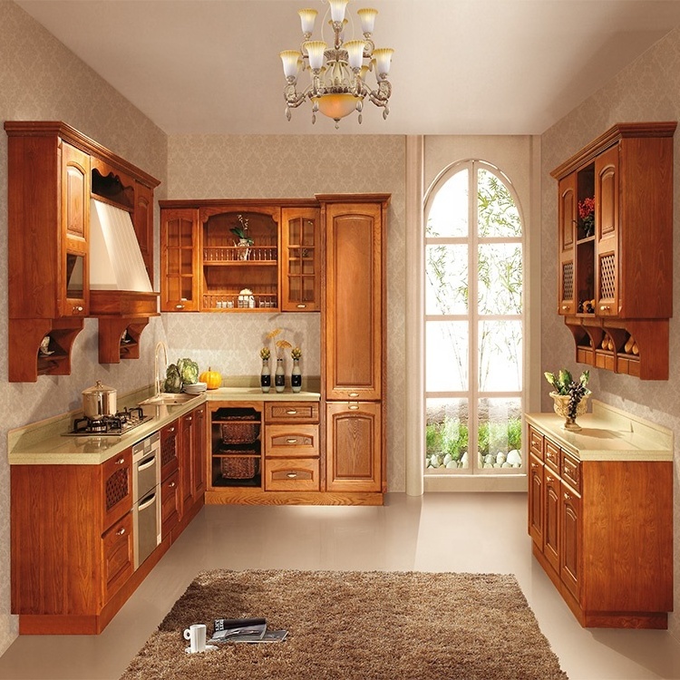 Customized cupboards soild wood kitchen cabinet  with precut granite countertops