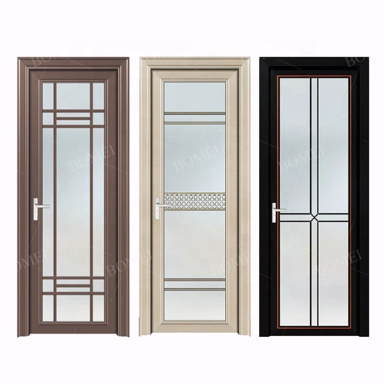 Cheap fancy waterproof single casement door tempered frosted glass aluminium bathroom toilet swing doors