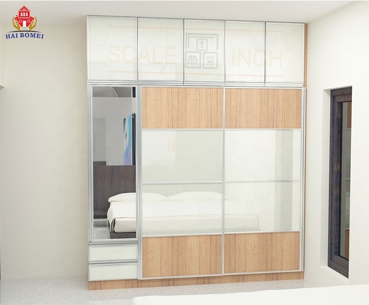 Fashion walk-in closet mirror designs firm sliding door custom closet with dressing table