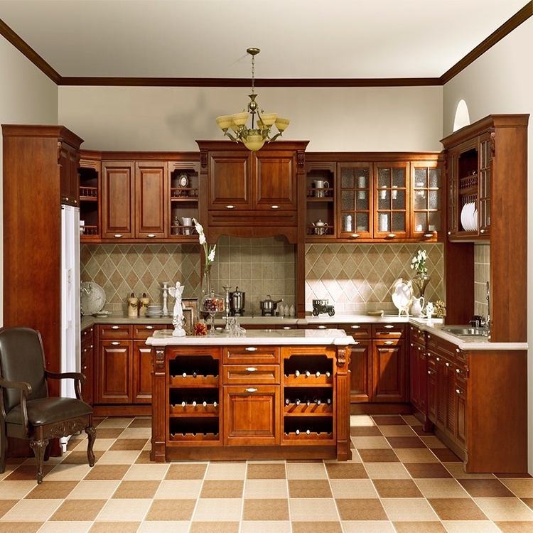 Customized cupboards soild wood kitchen cabinet  with precut granite countertops