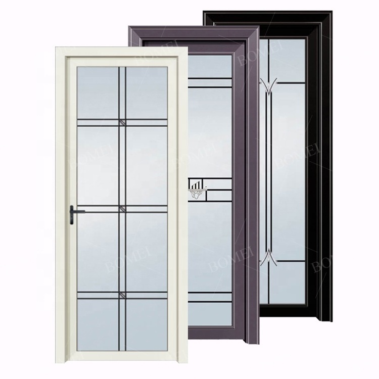 Cheap fancy waterproof single casement door tempered frosted glass aluminium bathroom toilet swing doors