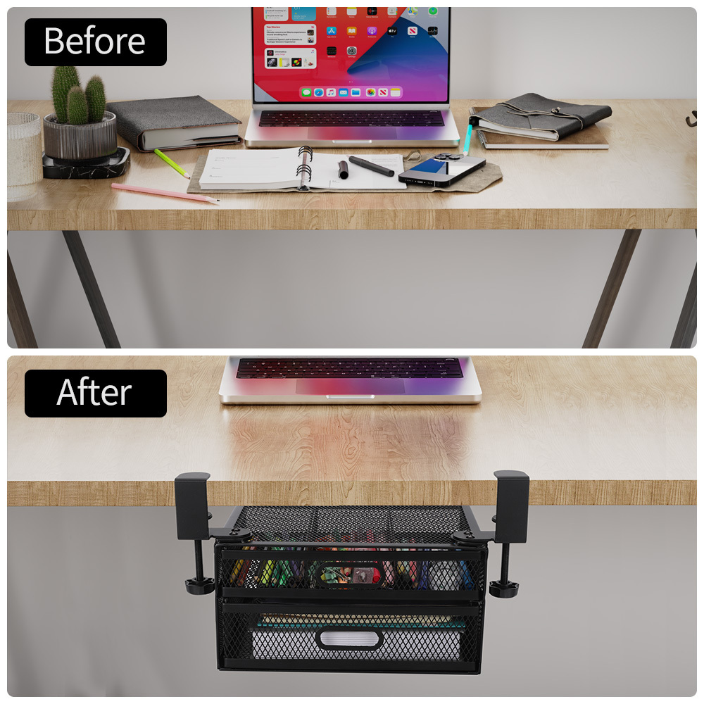 Under Desk Cable Management And Clamp-On Swivel Pencil Drawer Desk Hidden Desk Organizer Extra Sturdy C-Clamp Mount System