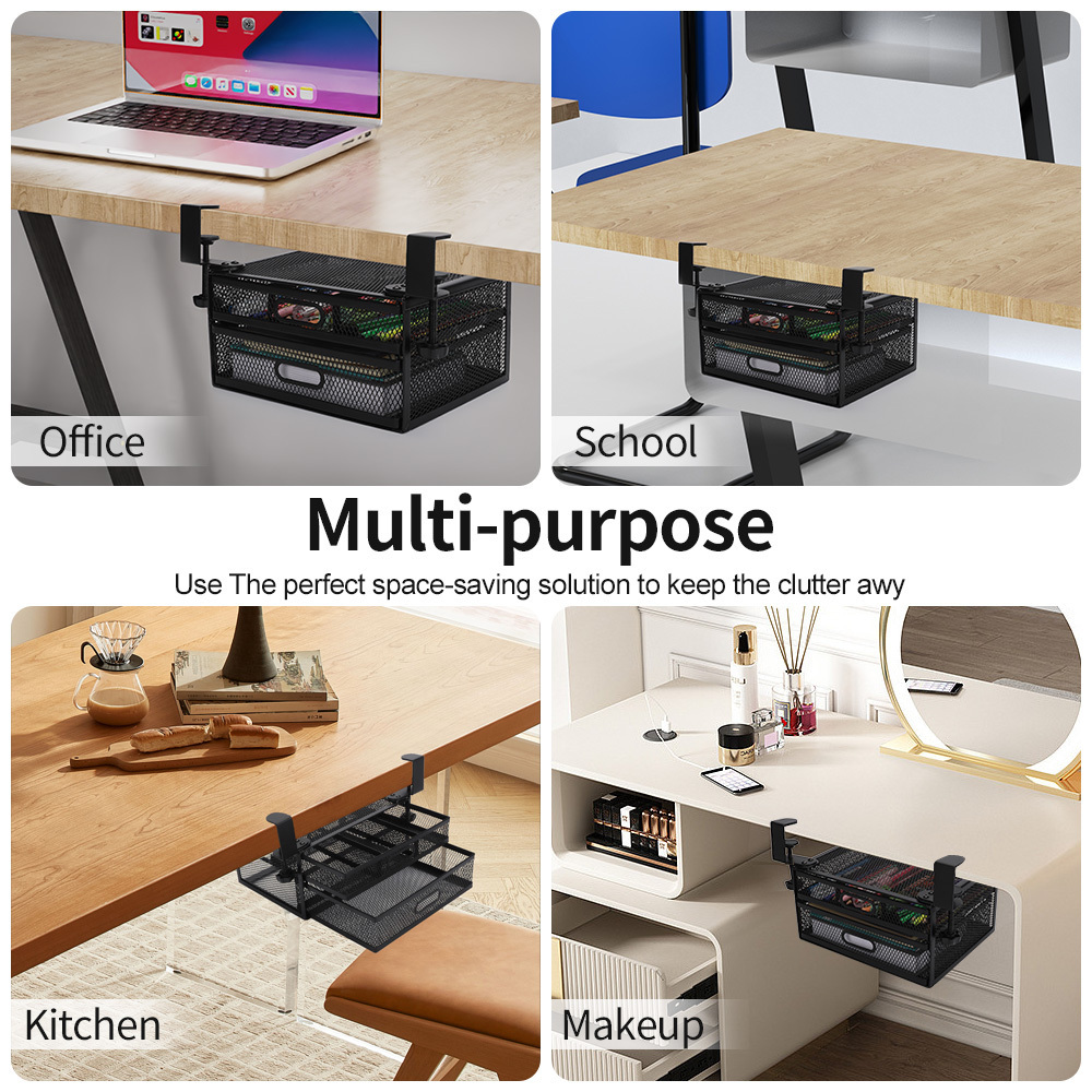 Under Desk Cable Management And Clamp-On Swivel Pencil Drawer Desk Hidden Desk Organizer Extra Sturdy C-Clamp Mount System